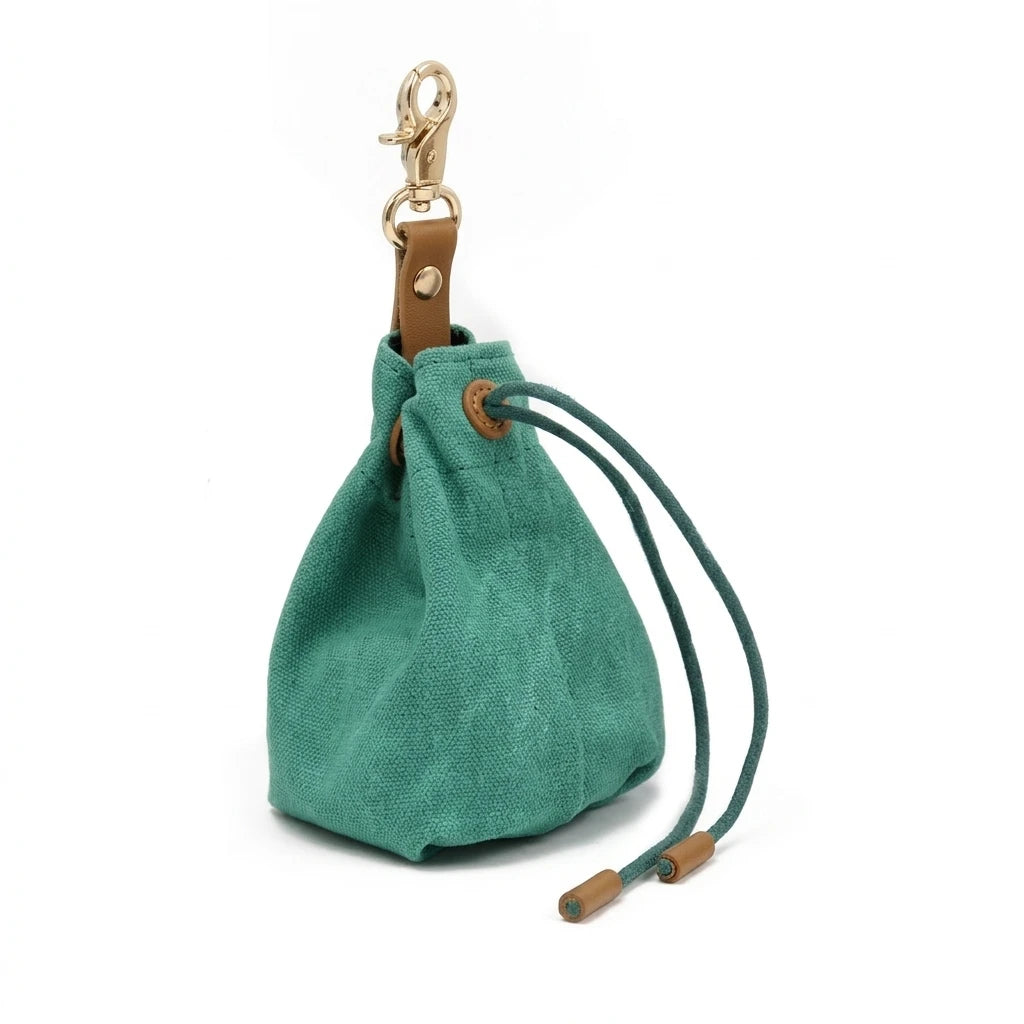 Canvas Pet Snack Bag With Drawstring Waist Hanging Design For Outdoor Dog Walking