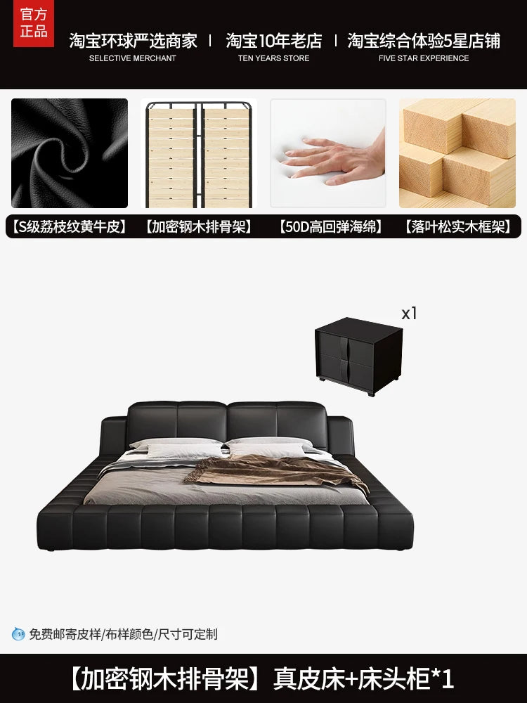 Italian tatami 180x200cm Artificial leather high Headboard bed luxury Double bed furniture queen frame bed sets full furniture