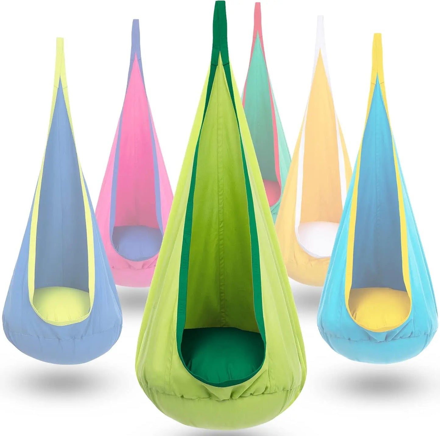 Children Hanging Pod Swing Hammock Chair With Inflatable Cushion & Side Pocket Portable Sensory Swing For Kids Indoor Outdoor