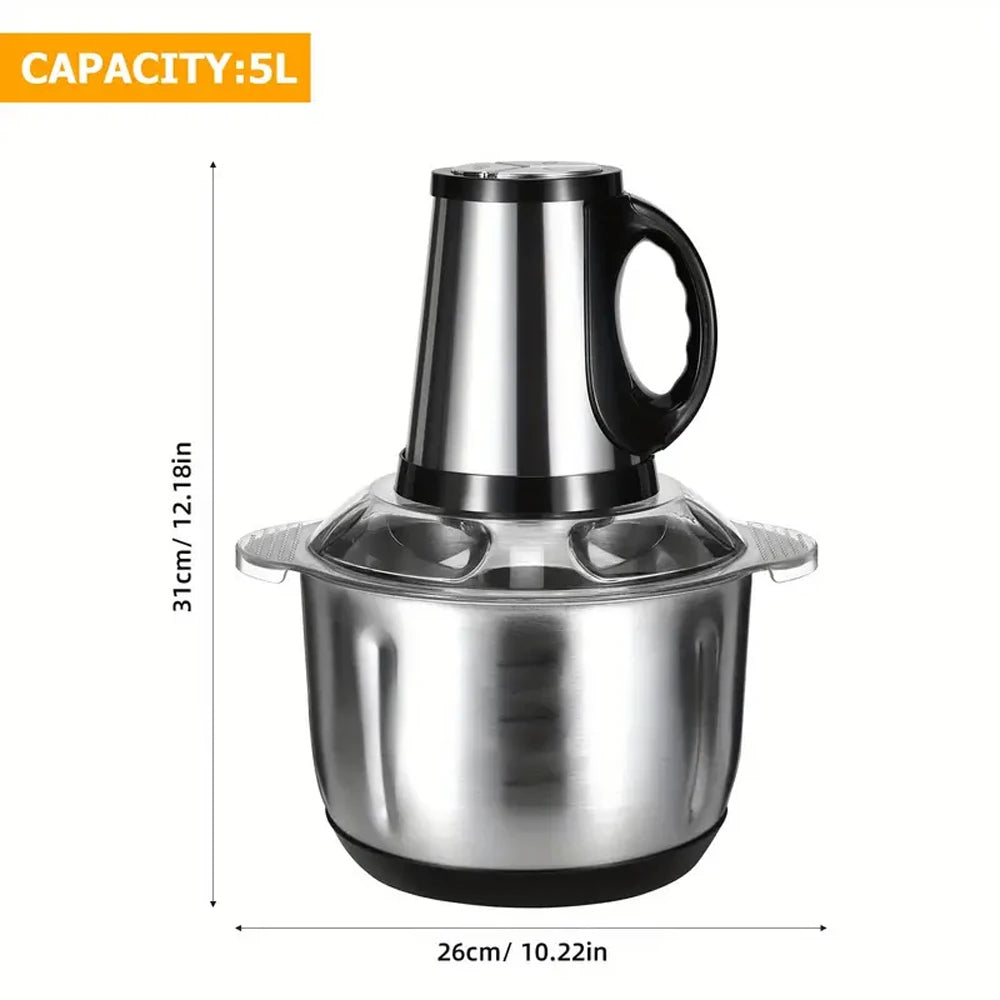 5L 304 Stainless Steel Electric Meat Grinder & Food Chopper with 2 Speeds Meat Mincer, Multifunctional Vegetable Slicer Chopper Mincer Baby Food Processor