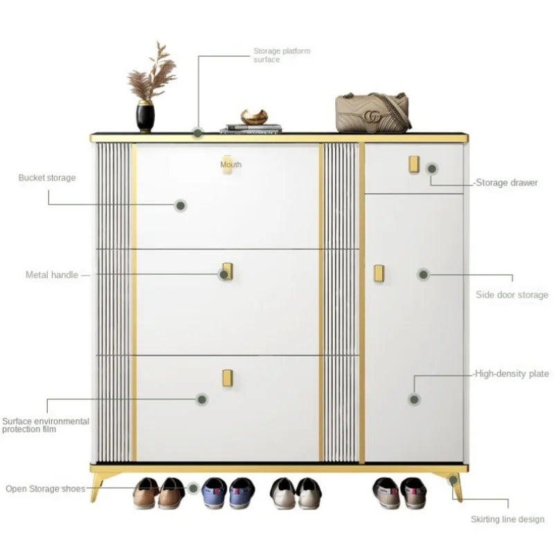Luxury Modern Wooden Home Entrance Furniture Organizer Storage Tipping Bucket Thin Shoes Rack Cabinet