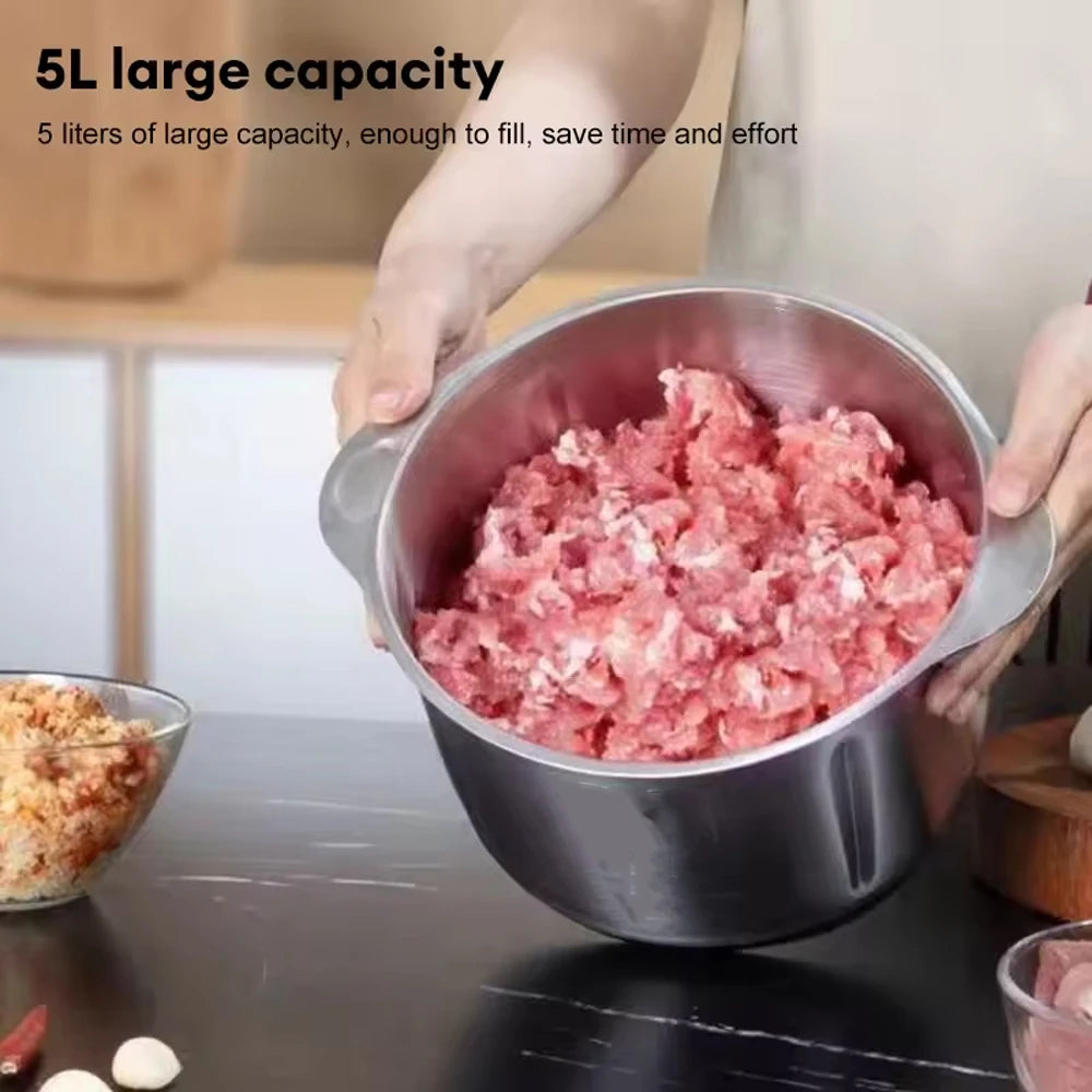 5L 220V 500W Electric Meat Grinders Stainless Steel Food 2 Speeds Stainless Steel Multifunctional Vegetable Slicer Chopper Food Crusher Large-capacity Vegetable Slicer Chopper Mincer Baby Food Processor