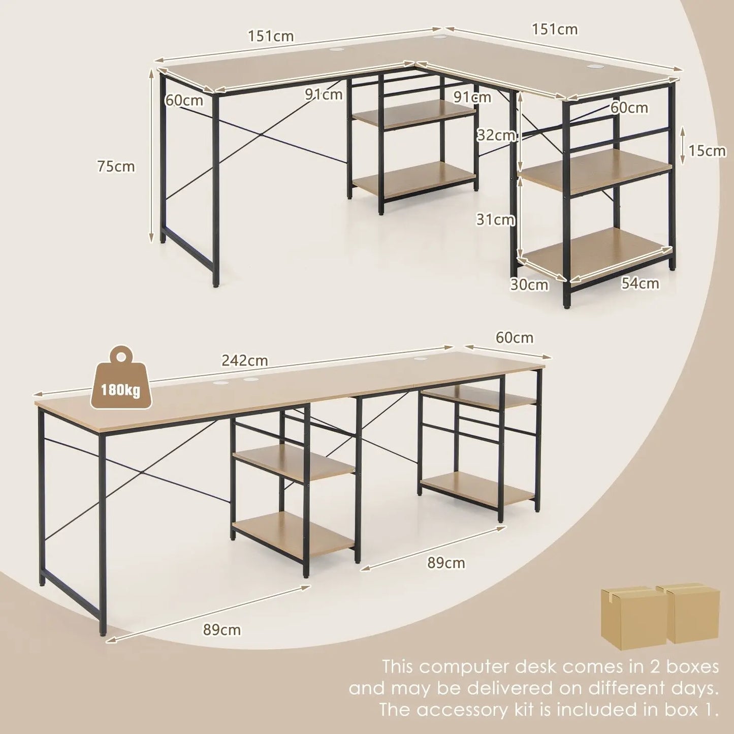 GOFLAME L-Shaped Corner Computer Desk Study Writing Desk Workstation with Storage Shelf
