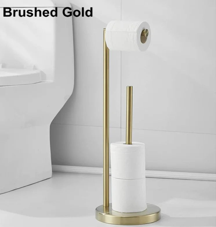 Floor-to-Ceiling Toilet Brush Holder with Toilet Paper Holder Stainless Steel Standing Paper Towel Holder