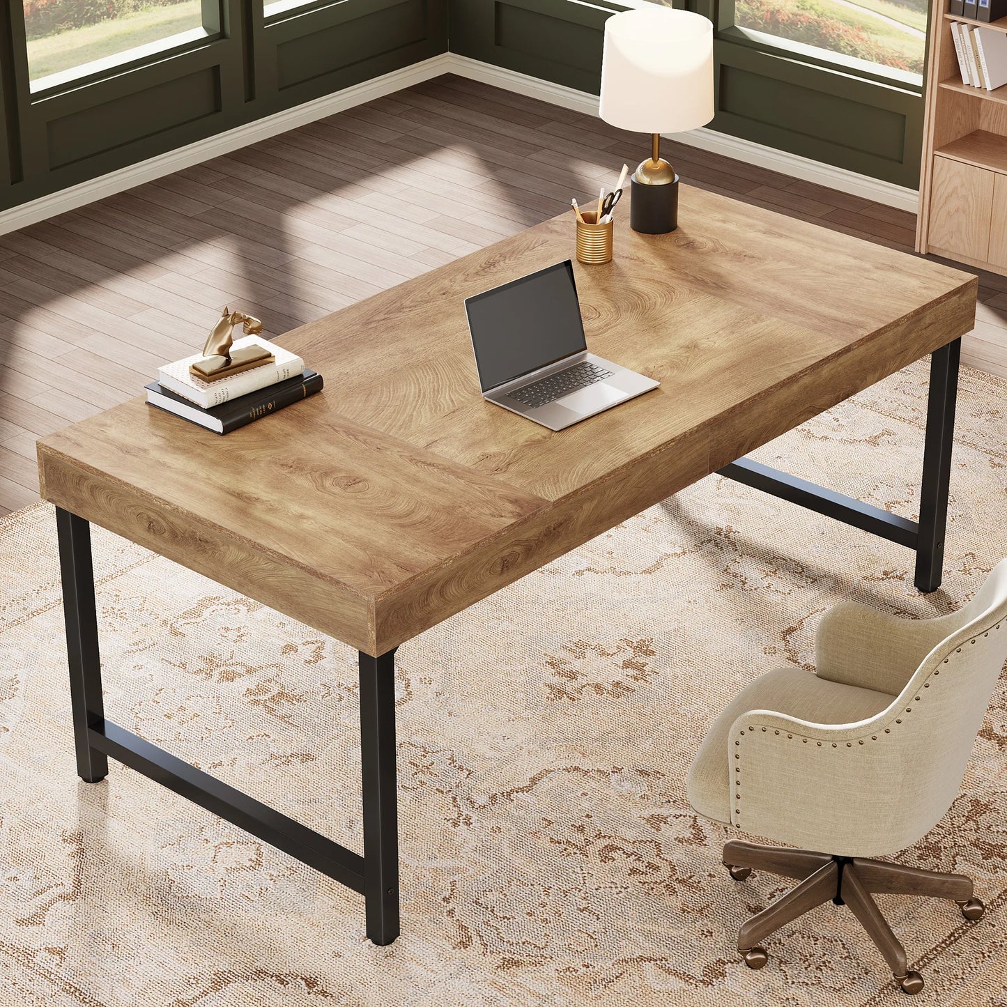 Tribesigns 55" Industrial Executive Desk for Home Office, Rustic Simple Computer Laptop Desk with Strong Metal Legs