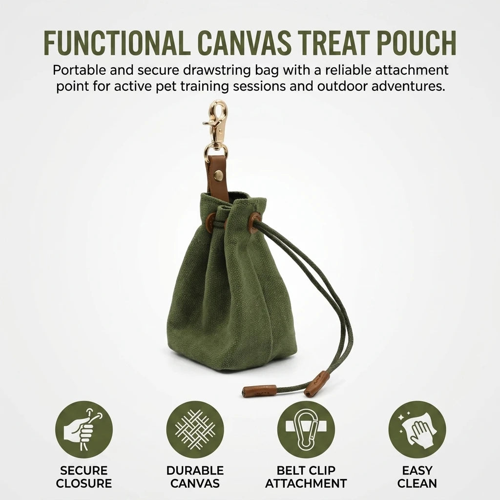 Canvas Pet Snack Bag With Drawstring Waist Hanging Design For Outdoor Dog Walking