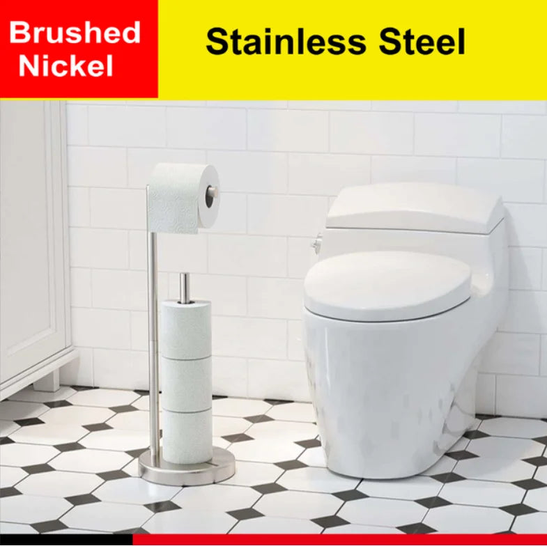 Floor-to-Ceiling Toilet Brush Holder with Toilet Paper Holder Stainless Steel Standing Paper Towel Holder