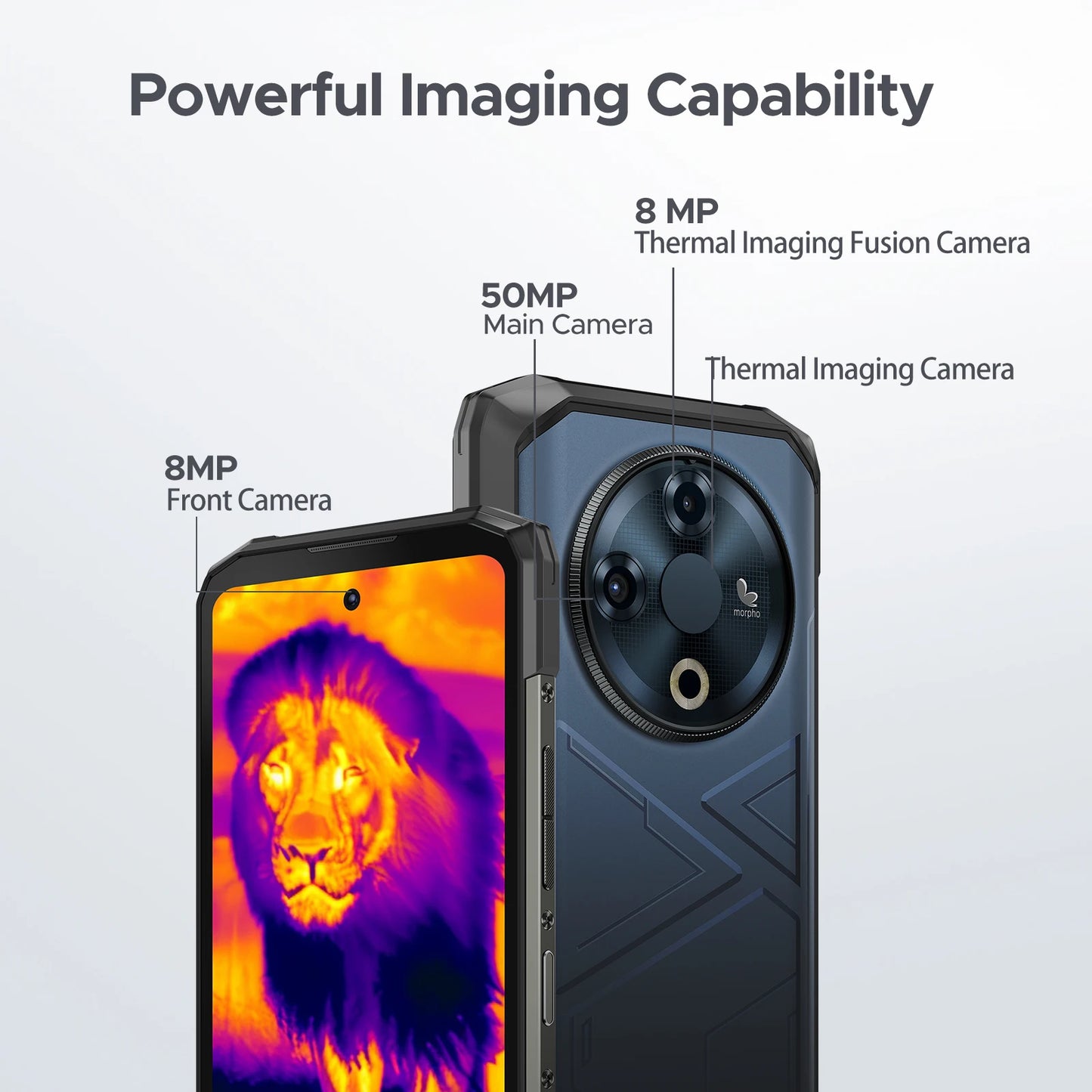 DOOGEE Fire 6 Rugged Phone Thermal Imaging 10400mAh Large Battery 6.56" 16GB(6+10) 256GB 50MP AI Main Camera Mobile Phone