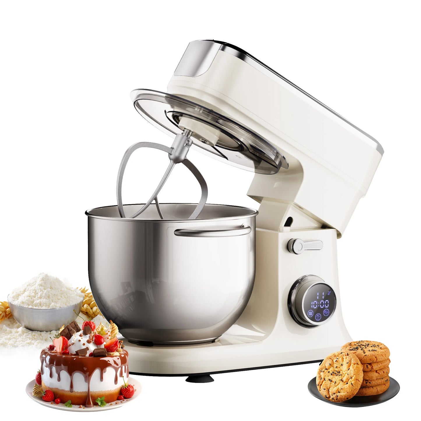 BioloMix 7L Stand Mixer for Baking 1200W DC Motor with Dough Hook Whisk Beater Meat Grinder Attachment - Food Mixer