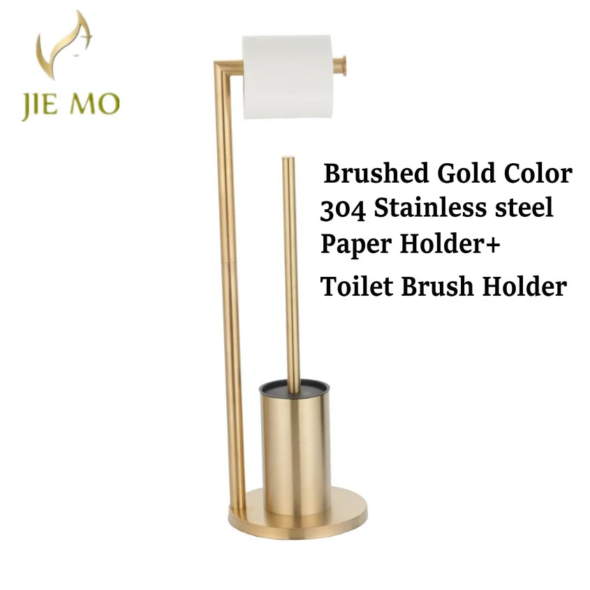 Floor-to-Ceiling Toilet Brush Holder with Toilet Paper Holder Stainless Steel Standing Paper Towel Holder