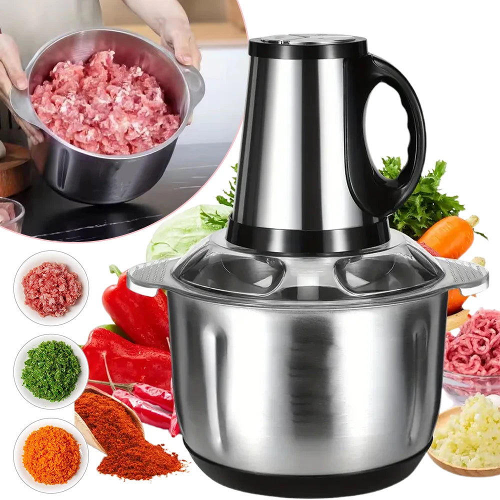 5L 220V 500W Electric Meat Grinders Stainless Steel Food 2 Speeds Stainless Steel Multifunctional Vegetable Slicer Chopper Food Crusher Large-capacity Vegetable Slicer Chopper Mincer Baby Food Processor