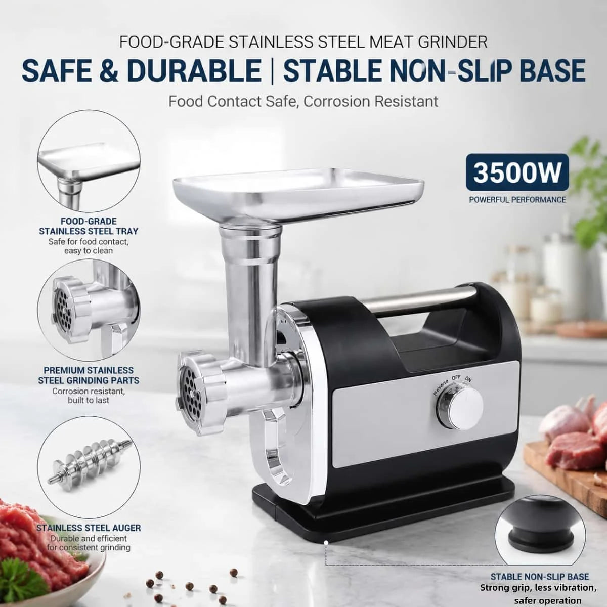 3500W Heavy Duty Electric Meat Mincer, Multifunctional Meat Grinder & Sausage Maker, Household Meat Processing Machine UK Stock