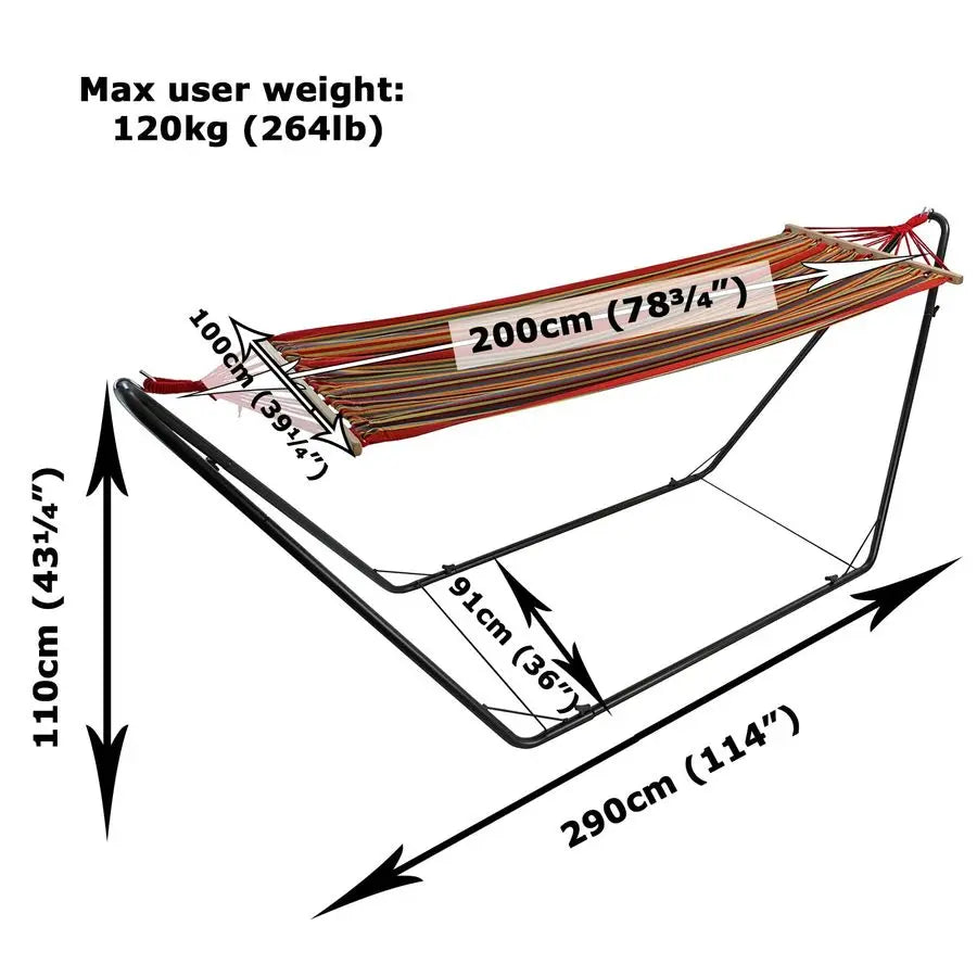 Garden Hammock with Sturdy Metal Stand 200cm x 100cm, MultiColoured, Outdoor amp Indoor Use