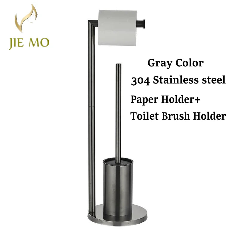 Floor-to-Ceiling Toilet Brush Holder with Toilet Paper Holder Stainless Steel Standing Paper Towel Holder