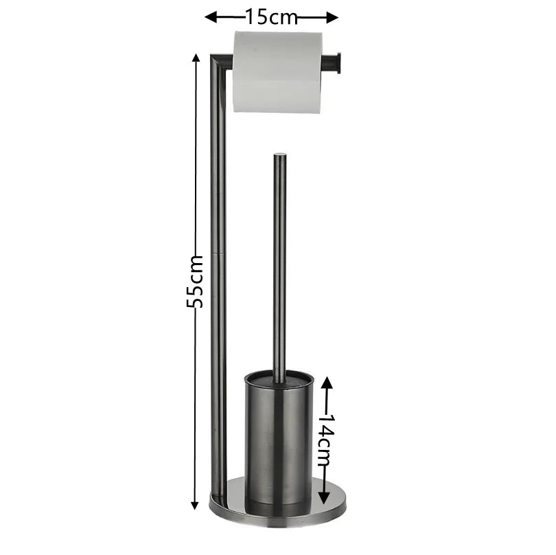 Floor-to-Ceiling Toilet Brush Holder with Toilet Paper Holder Stainless Steel Standing Paper Towel Holder