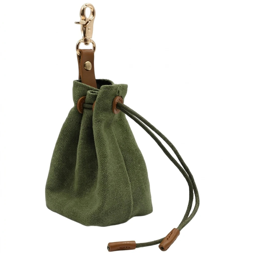 Canvas Pet Snack Bag With Drawstring Waist Hanging Design For Outdoor Dog Walking