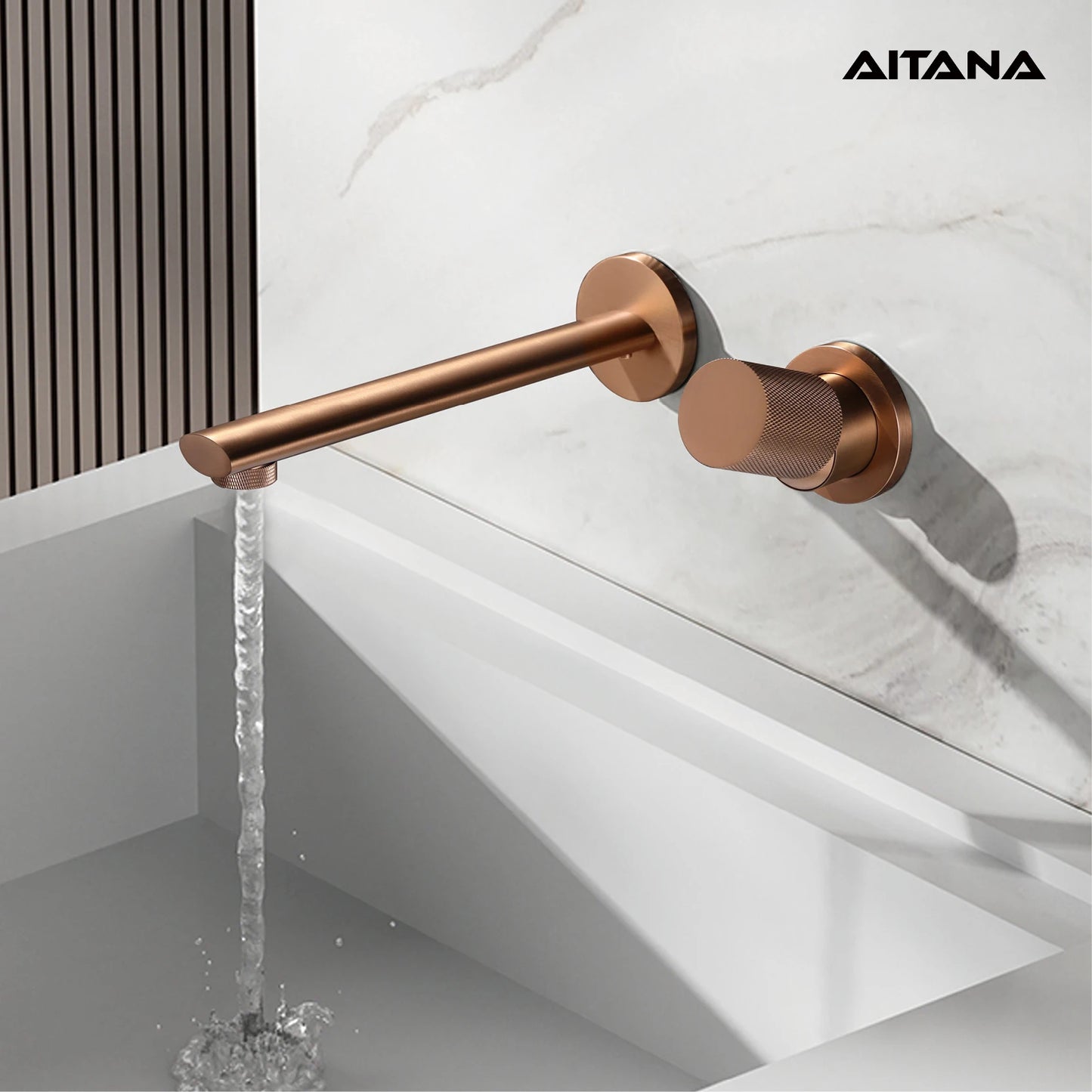 Luxruy Rose Gold Brass Wall-Embedded Bathroom Faucet.2hole Single Handle Adjustable Water Pressure and Hot&Cold Water Hidden Tap