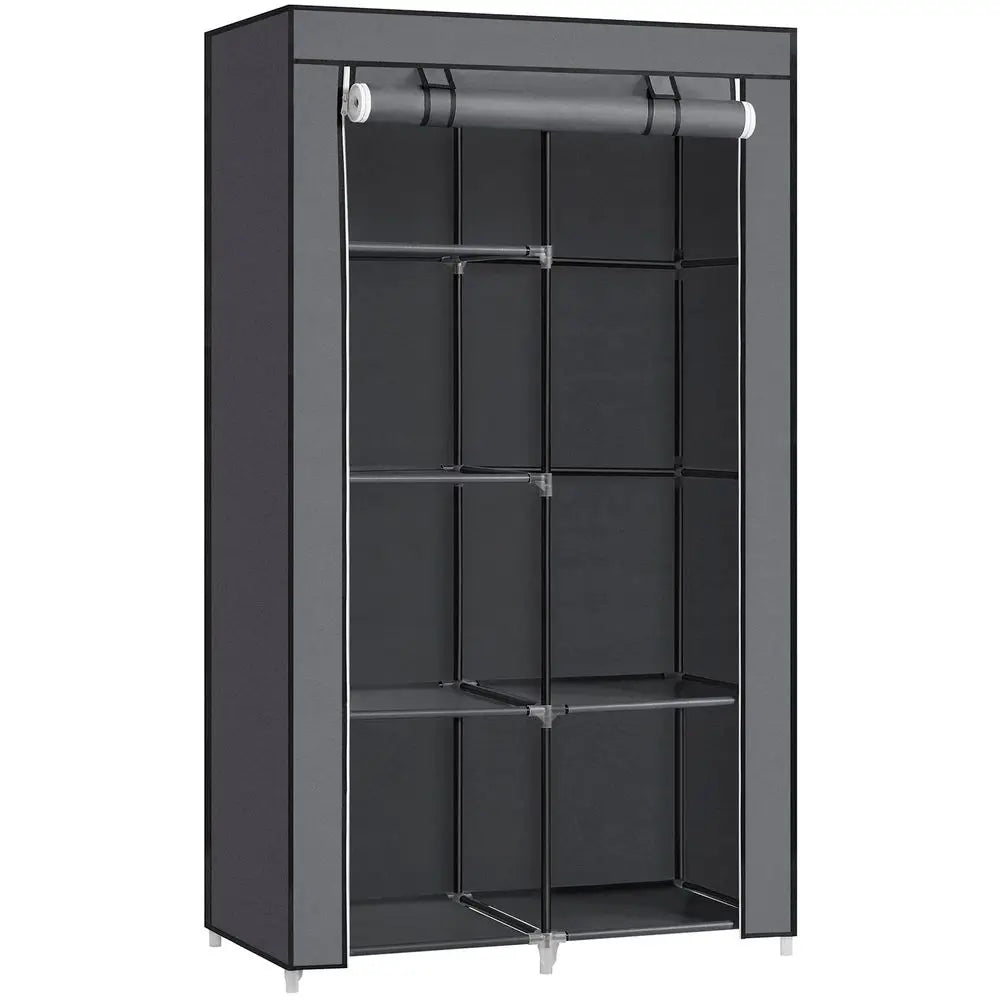 Fabric Wardrobe, Clothes Storage Organiser, 6 Shelves, 1 Hanging Rail, NonWoven Fabric, Metal Frame, 45 x 88 x 168 cm, for Bedr