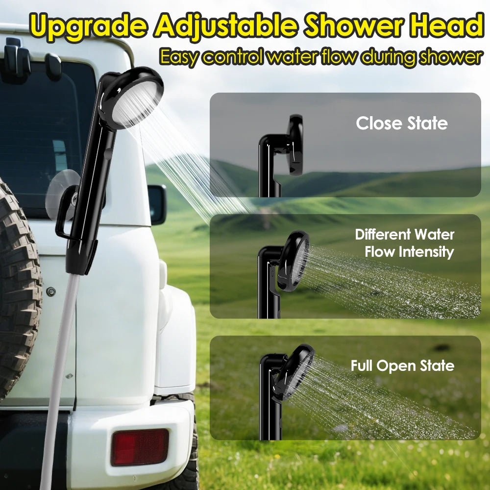 Outdoor Camping Shower with Temperature & Battery Display IPX8 Waterproof Portable Electric Shower Pump for Hiking Pet RV Bide