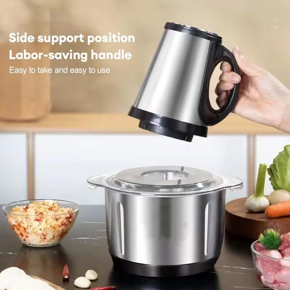 5L 220V 500W Electric Meat Grinders Stainless Steel Food 2 Speeds Stainless Steel Multifunctional Vegetable Slicer Chopper Food Crusher Large-capacity Vegetable Slicer Chopper Mincer Baby Food Processor