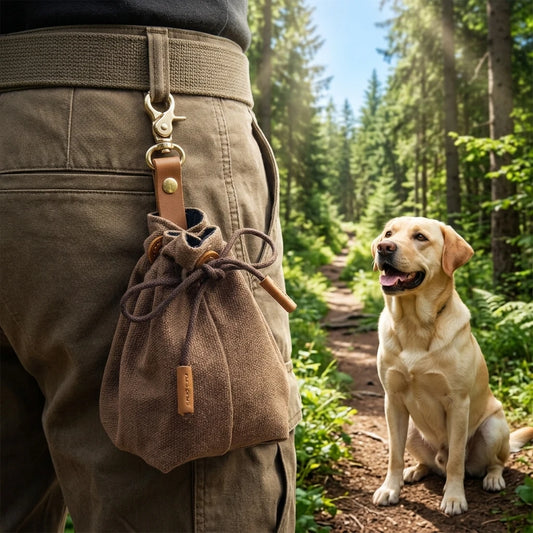 Canvas Pet Snack Bag With Drawstring Waist Hanging Design For Outdoor Dog Walking