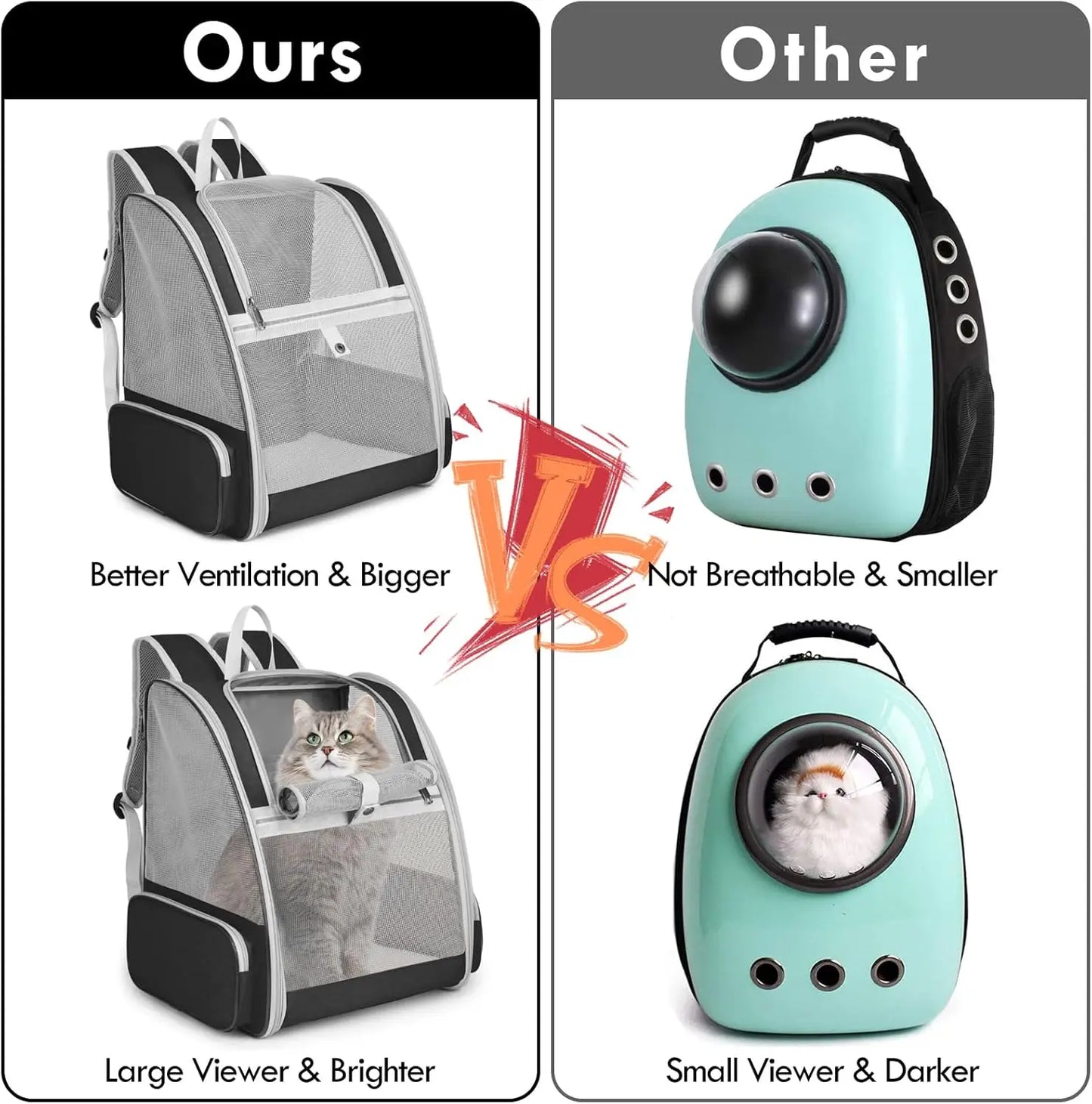 Cat Backpack Carrier Large Pet Backpack for Small Dog Medium Cat Puppy Kitten Bunny up to 15lbs, Ventilated Mesh Dog