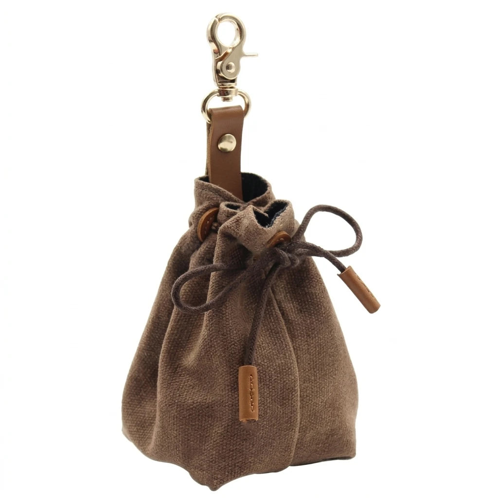 Canvas Pet Snack Bag With Drawstring Waist Hanging Design For Outdoor Dog Walking