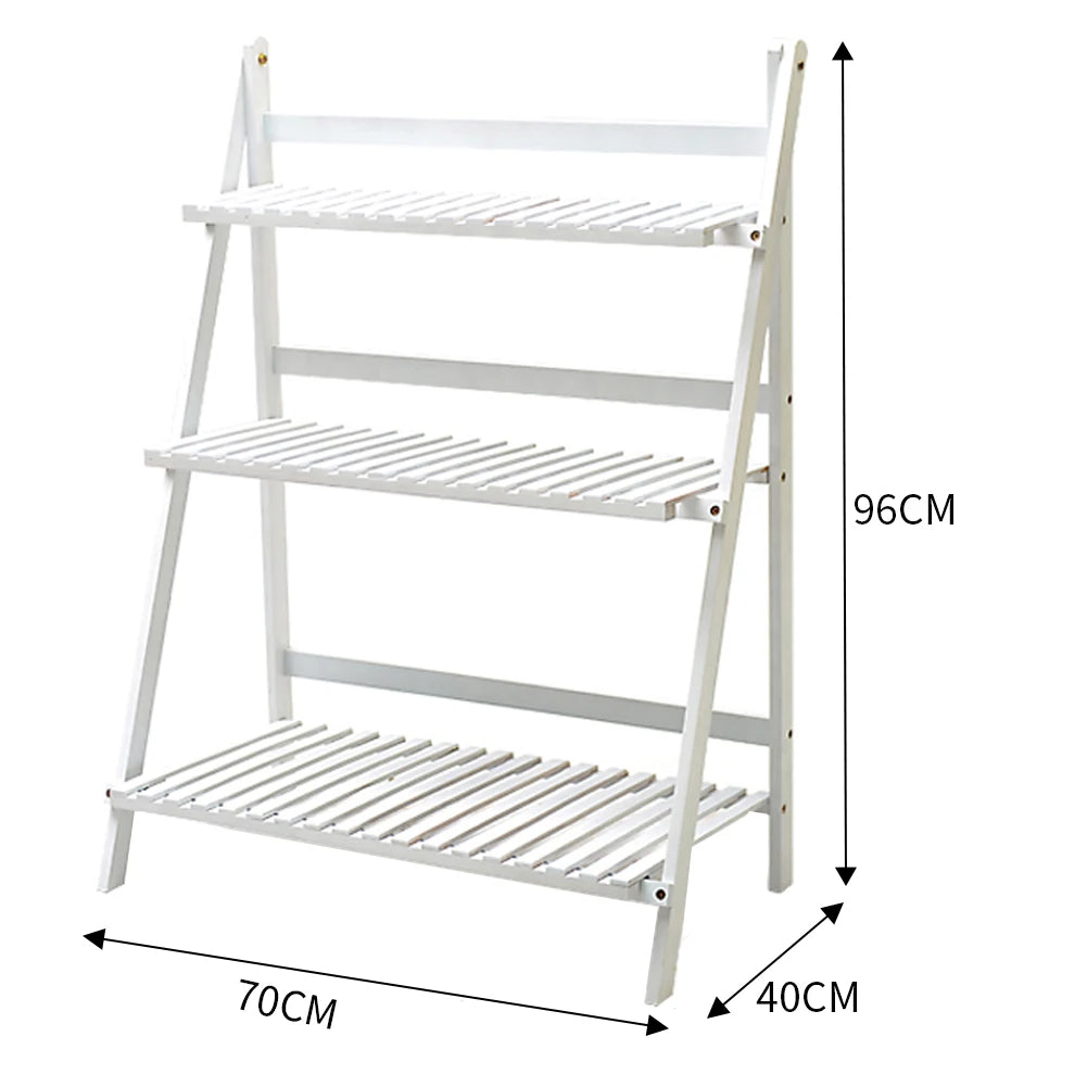 Foldable 3-layer flower pot rack balcony garden plant display wooden ladder rack indoor and outdoor