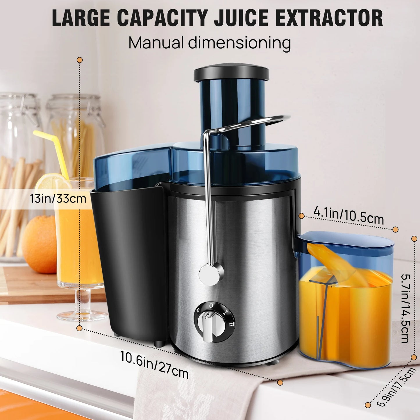 1000W Juicer Machine Whole Fruit and Vegetable Juice Extractor Stainless Steel, 500ML Capacity, 2 Speeds Adjustable