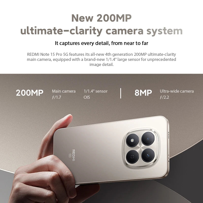 Global Version Xiaomi Redmi Note 15 Pro 5G MediaTek Dimensity 7400-Ultra 6.83'AMOLED Display 200MP Main Camera Mobile Phones