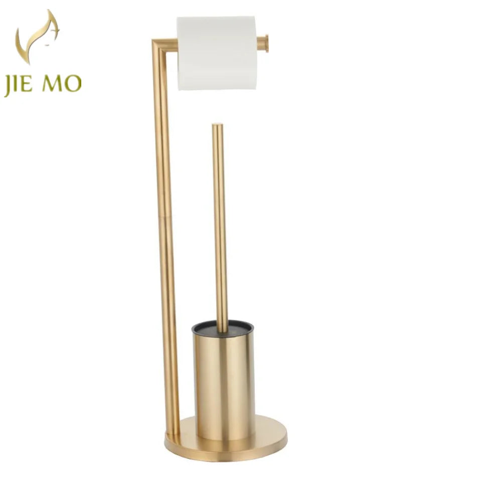 Floor-to-Ceiling Toilet Brush Holder with Toilet Paper Holder Stainless Steel Standing Paper Towel Holder