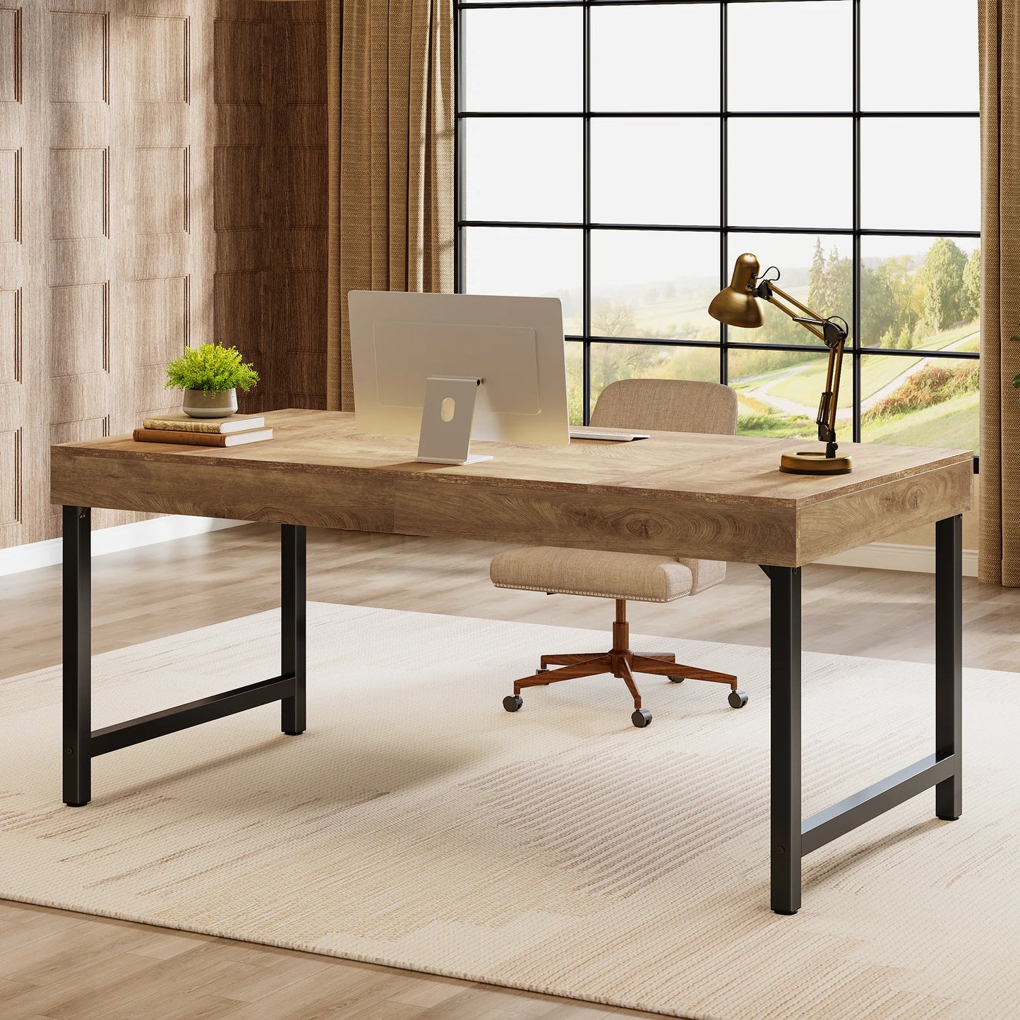 Tribesigns 55" Industrial Executive Desk for Home Office, Rustic Simple Computer Laptop Desk with Strong Metal Legs