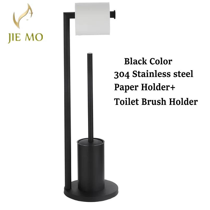 Floor-to-Ceiling Toilet Brush Holder with Toilet Paper Holder Stainless Steel Standing Paper Towel Holder