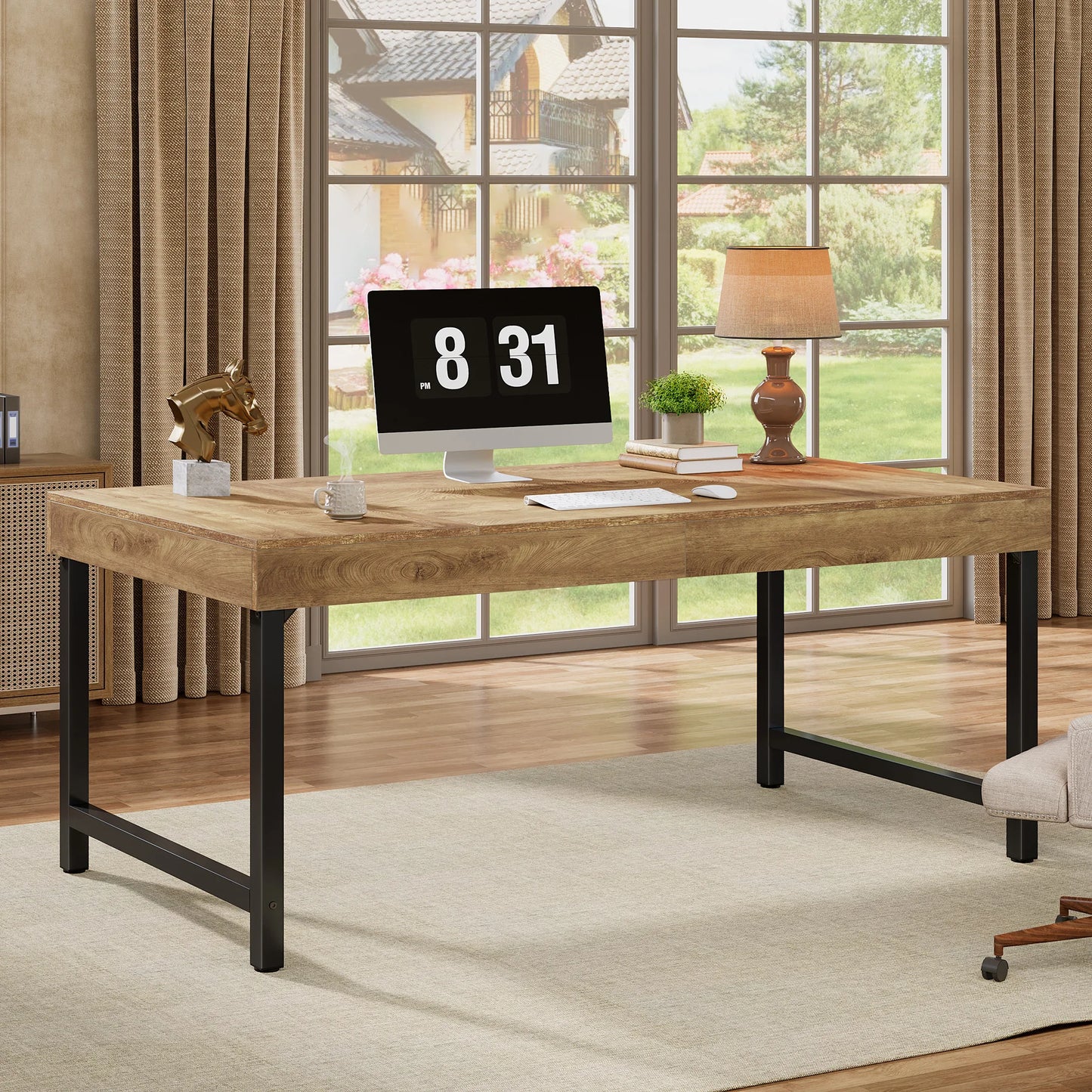 Tribesigns 55" Industrial Executive Desk for Home Office, Rustic Simple Computer Laptop Desk with Strong Metal Legs
