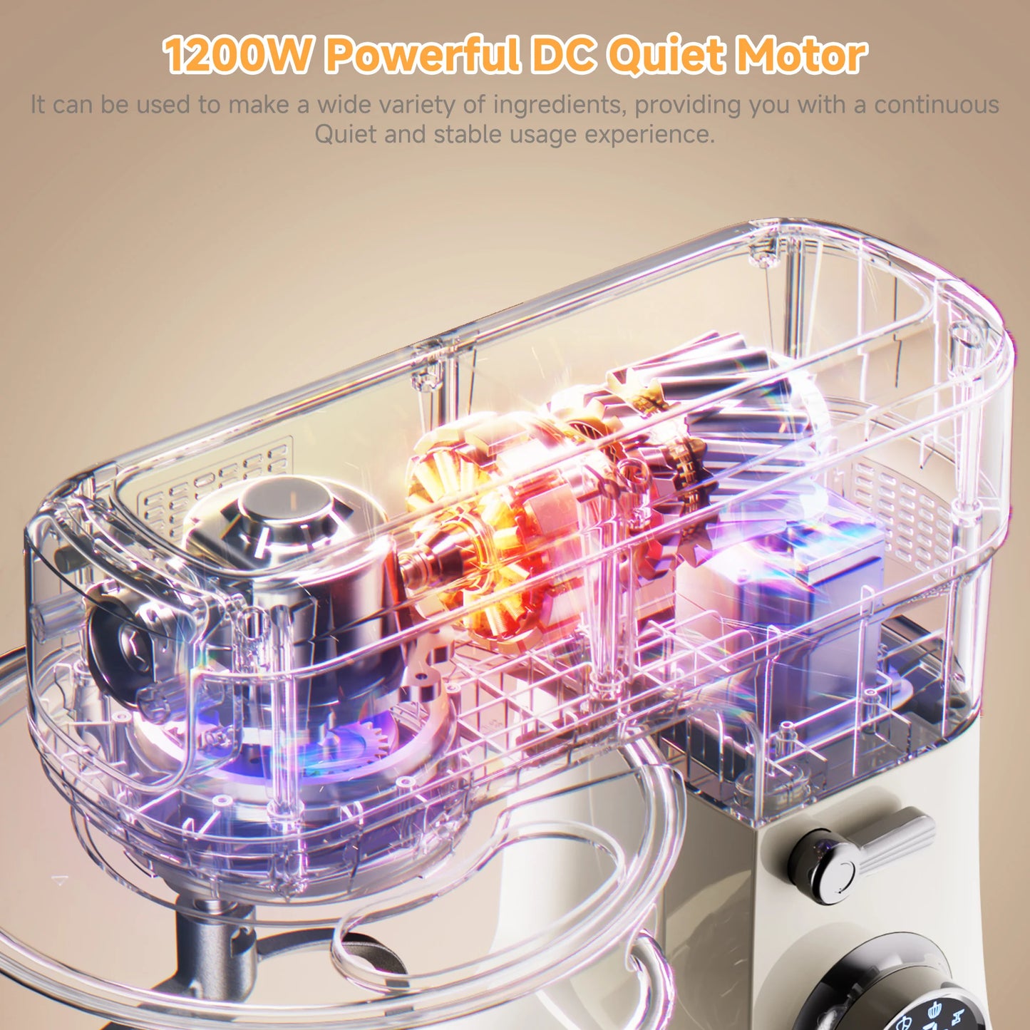 BioloMix 7L Stand Mixer for Baking 1200W DC Motor with Dough Hook Whisk Beater Meat Grinder Attachment - Food Mixer