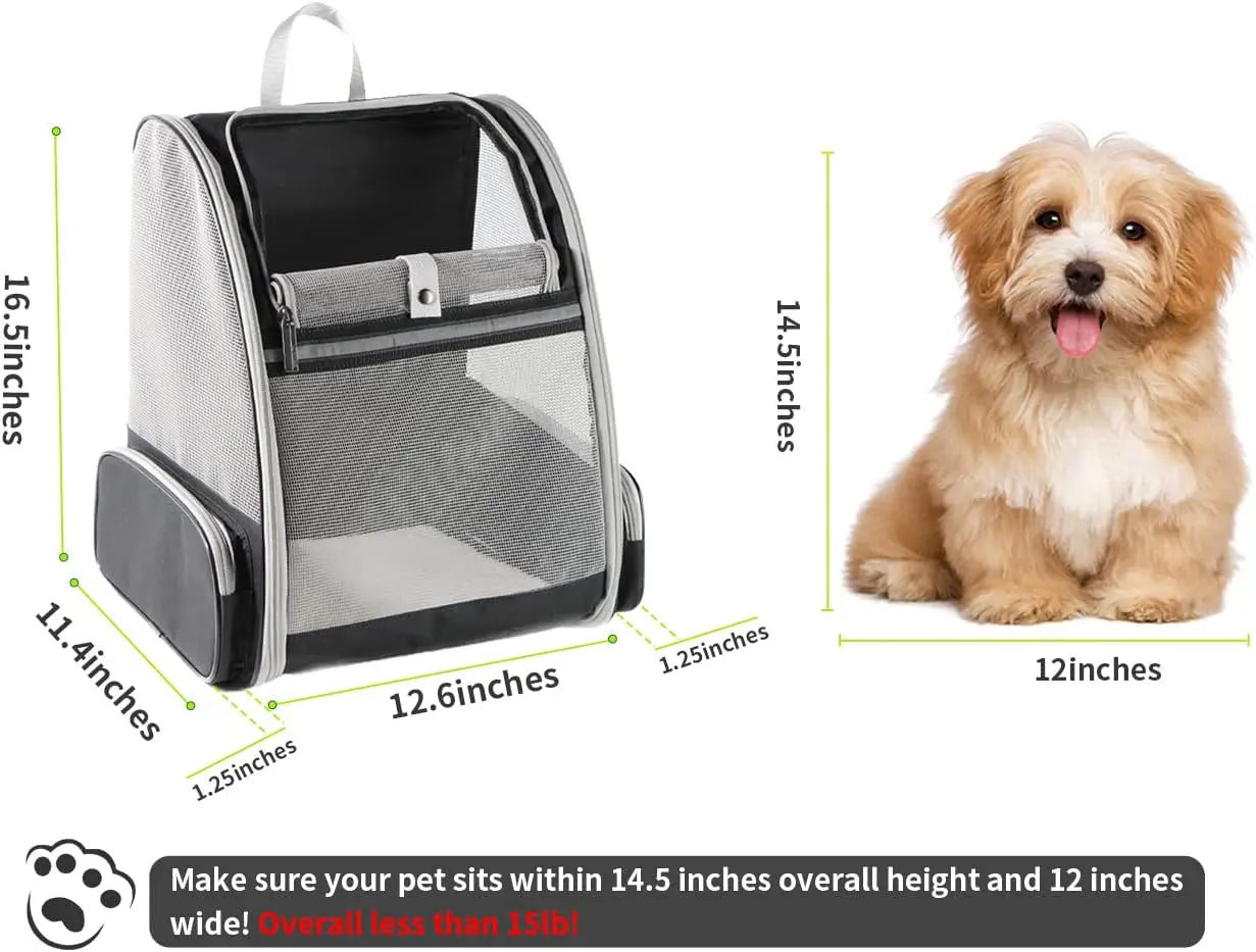 Cat Backpack Carrier Large Pet Backpack for Small Dog Medium Cat Puppy Kitten Bunny up to 15lbs, Ventilated Mesh Dog