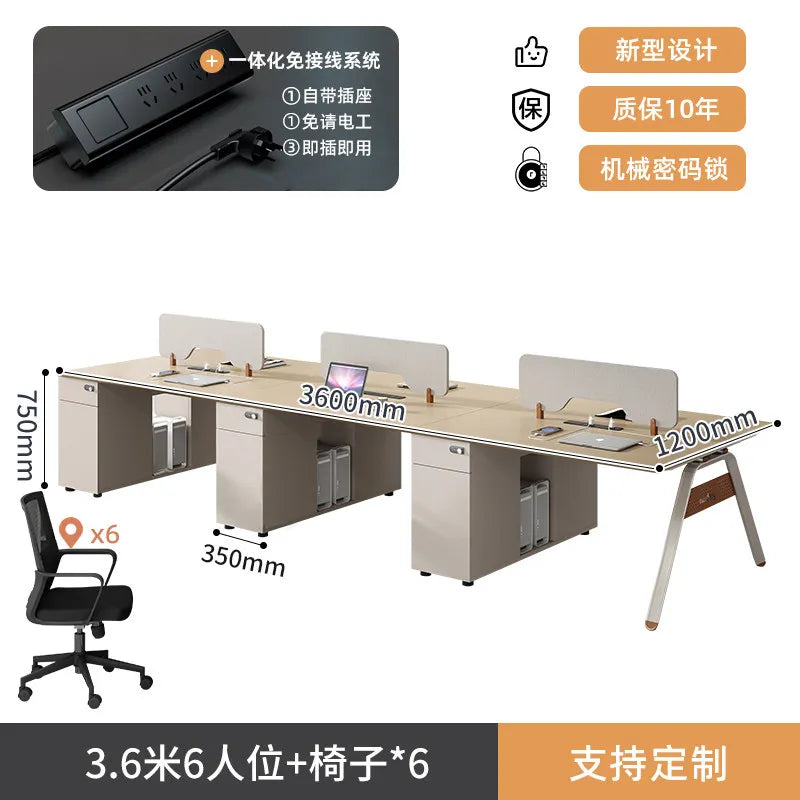 CZ Staff Office Desk and Chair Set Simple Modern Office Six-Four Person Workstation Partition Cubicle Workstation Computer Desk