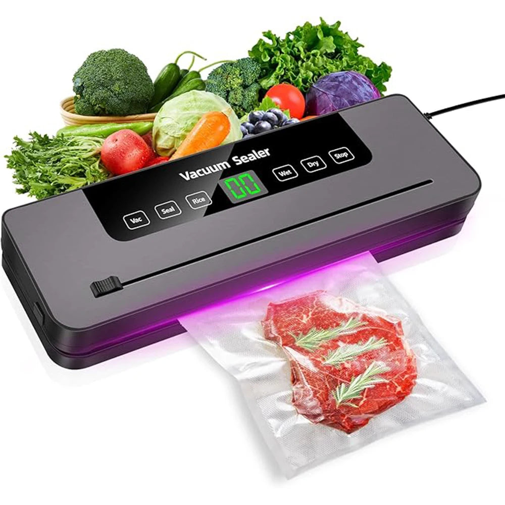 Vacuum Sealer, Automatic Food Vacuum Sealer, 5 Modes, with 10 Sealing Pockets and Built-in Cutter for Sealing of Wet and Dry Food