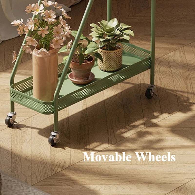 Balcony Plant Rack Garden Decor Movable Flower Stand Metal Storage Shelves Flower Pot Shelf Household Outdoor Garden Furniture