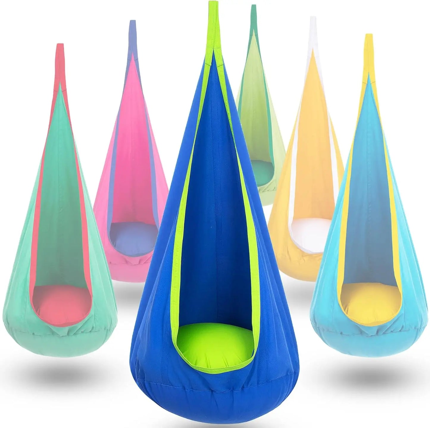 Children Hanging Pod Swing Hammock Chair With Inflatable Cushion & Side Pocket Portable Sensory Swing For Kids Indoor Outdoor