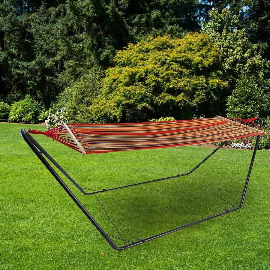 Garden Hammock with Sturdy Metal Stand 200cm x 100cm, MultiColoured, Outdoor amp Indoor Use
