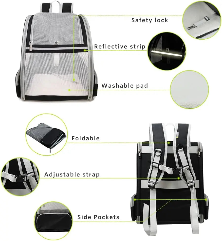 Cat Backpack Carrier Large Pet Backpack for Small Dog Medium Cat Puppy Kitten Bunny up to 15lbs, Ventilated Mesh Dog