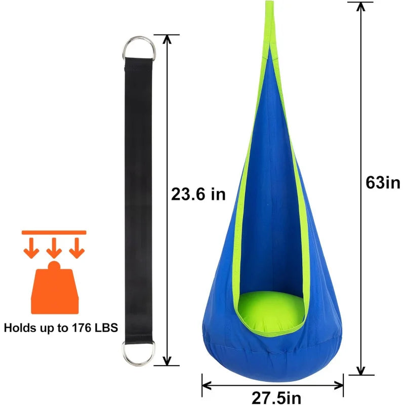 Children Hanging Pod Swing Hammock Chair With Inflatable Cushion & Side Pocket Portable Sensory Swing For Kids Indoor Outdoor