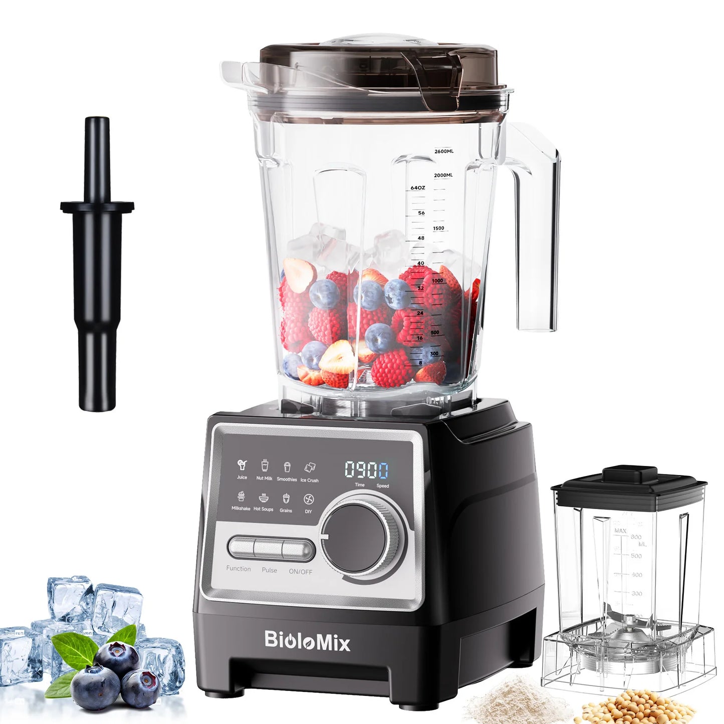 BioloMix 1500W Professional Blender, 2.6L BPA-Free Jar With 6 Blade, 7 Program Settings for Smoothies Shakes Nut Milk