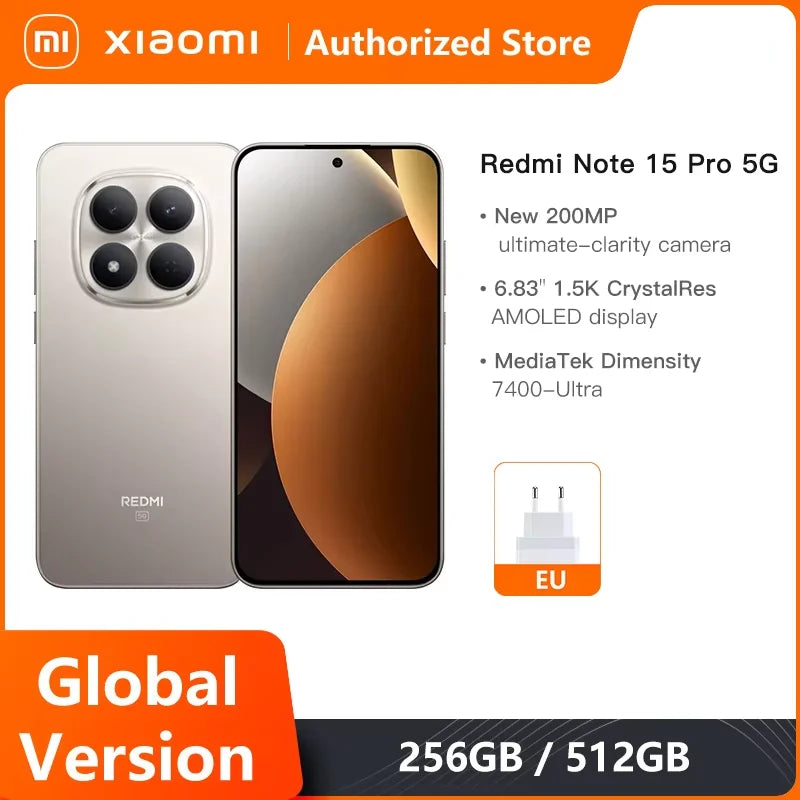 Global Version Xiaomi Redmi Note 15 Pro 5G MediaTek Dimensity 7400-Ultra 6.83'AMOLED Display 200MP Main Camera Mobile Phones