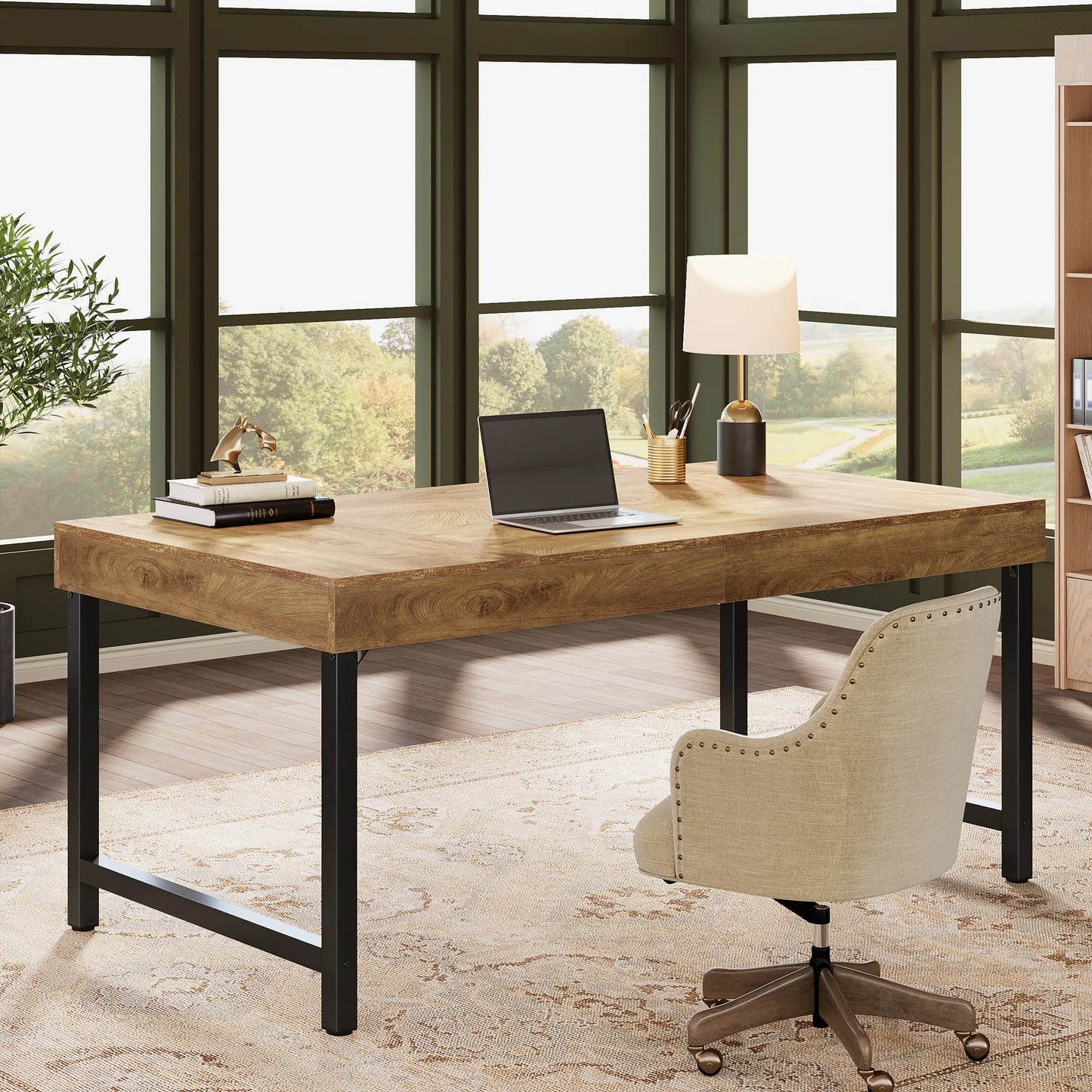 Tribesigns 55" Industrial Executive Desk for Home Office, Rustic Simple Computer Laptop Desk with Strong Metal Legs
