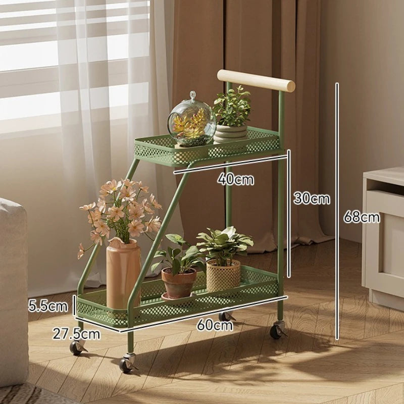 Balcony Plant Rack Garden Decor Movable Flower Stand Metal Storage Shelves Flower Pot Shelf Household Outdoor Garden Furniture