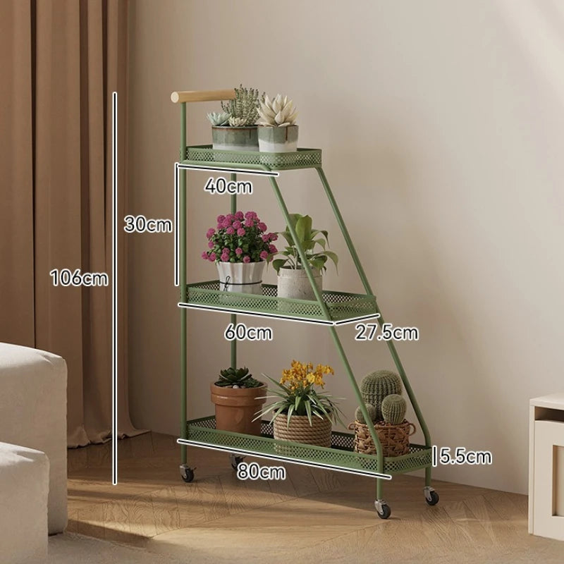 Balcony Plant Rack Garden Decor Movable Flower Stand Metal Storage Shelves Flower Pot Shelf Household Outdoor Garden Furniture