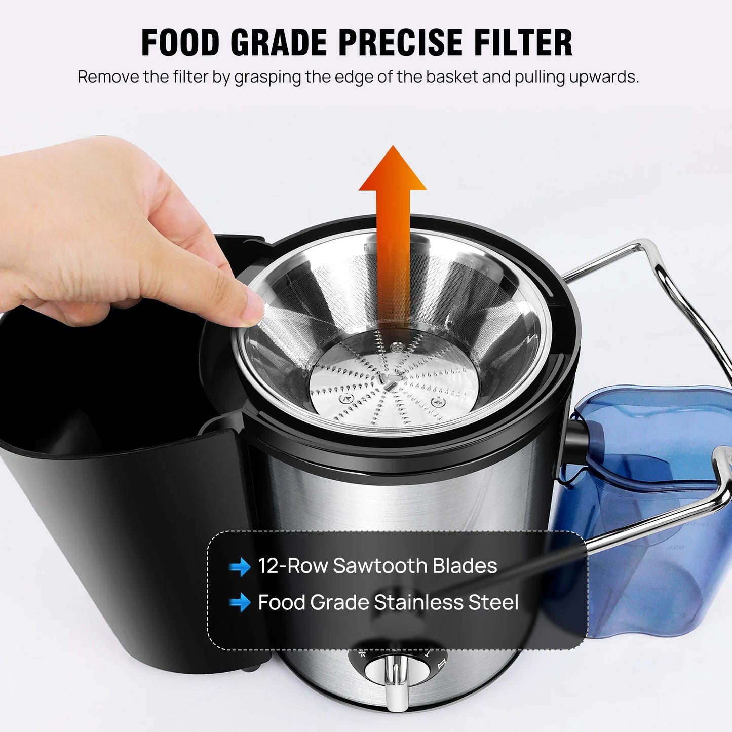 1000W Juicer Machine Whole Fruit and Vegetable Juice Extractor Stainless Steel, 500ML Capacity, 2 Speeds Adjustable