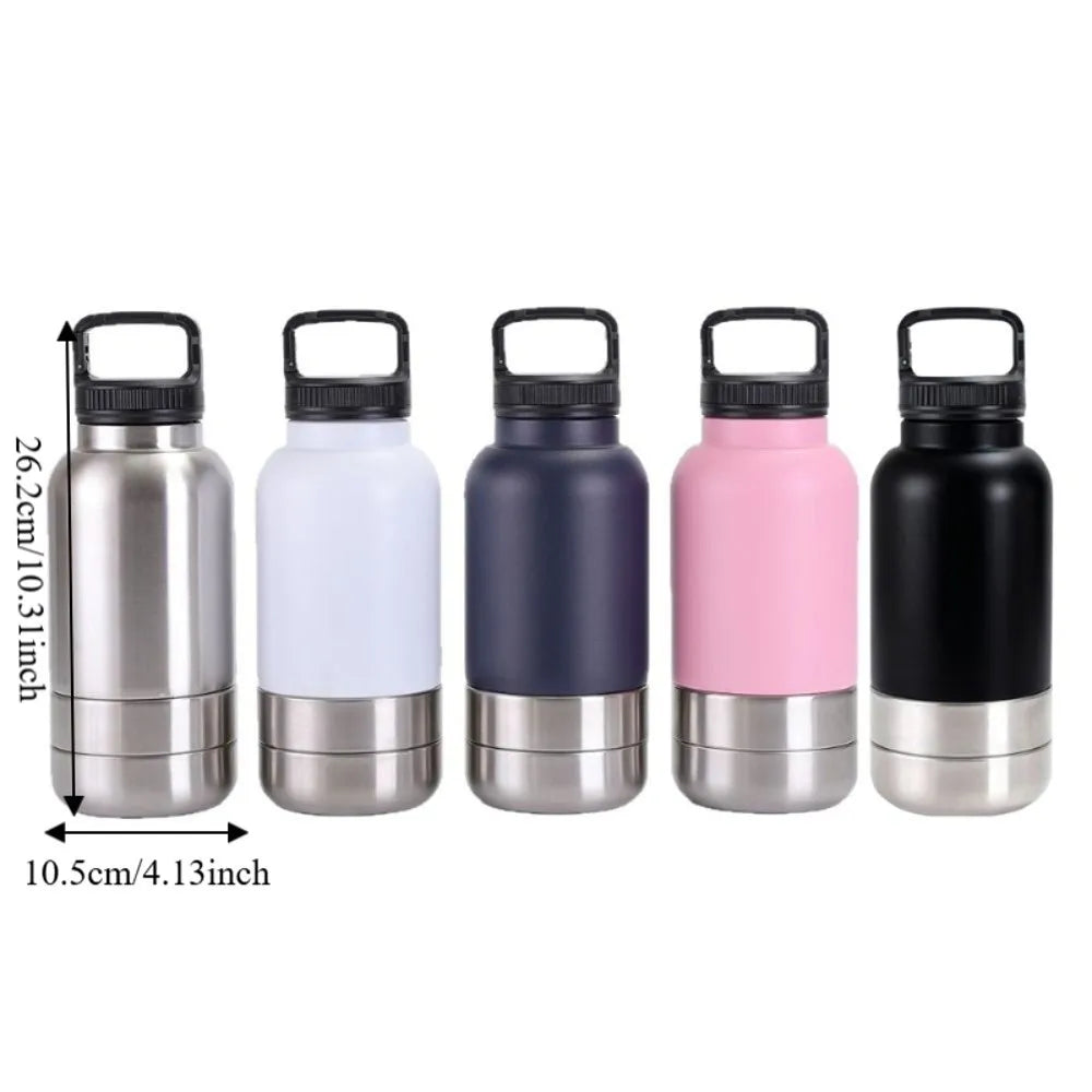 3 in 1 Stainless Steel Pet Water Bottle Multi-layered 32Oz Dog Feeding Bottle Detachable Large Capacity Dog Drinking Bottle